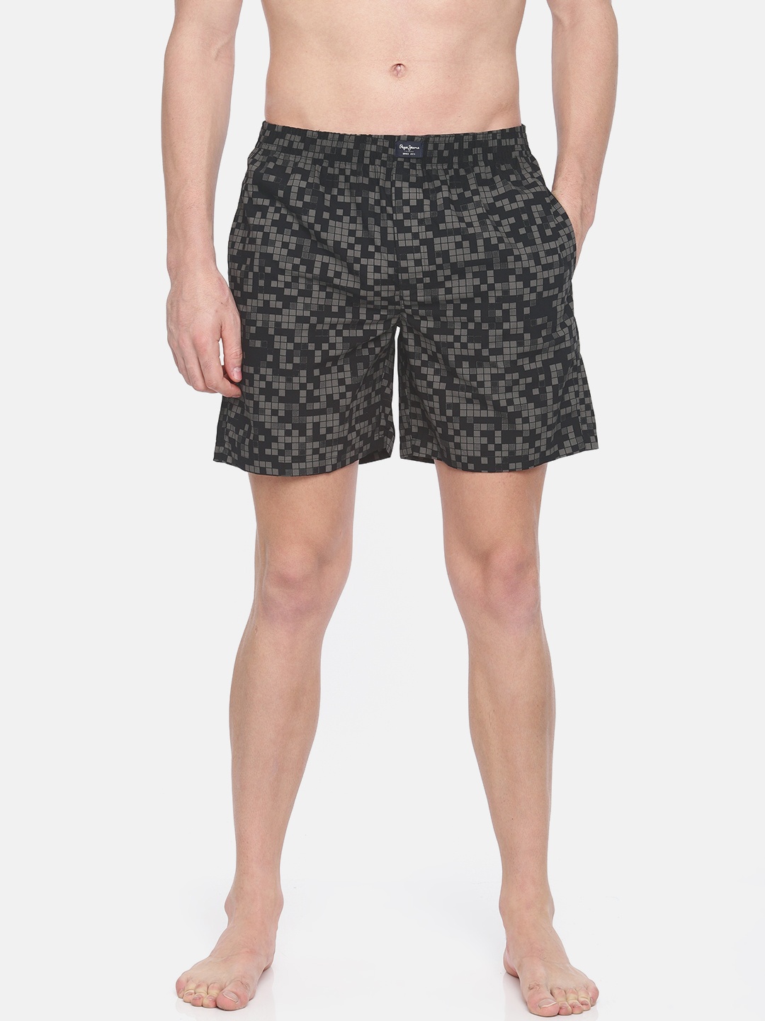 

Pepe Jeans Men Grey & Black Checked Pure Cotton Boxers 8904311306368