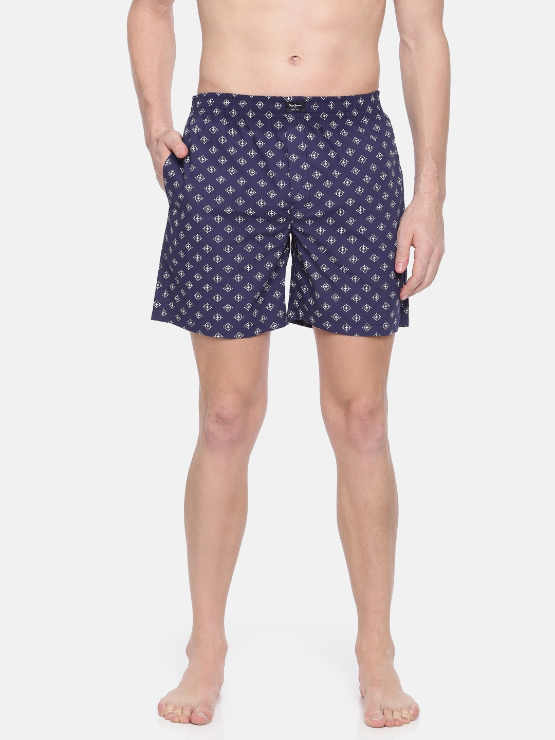 

Pepe Jeans Men Navy & White Printed Pure Cotton Boxers 8904311306245, Navy blue