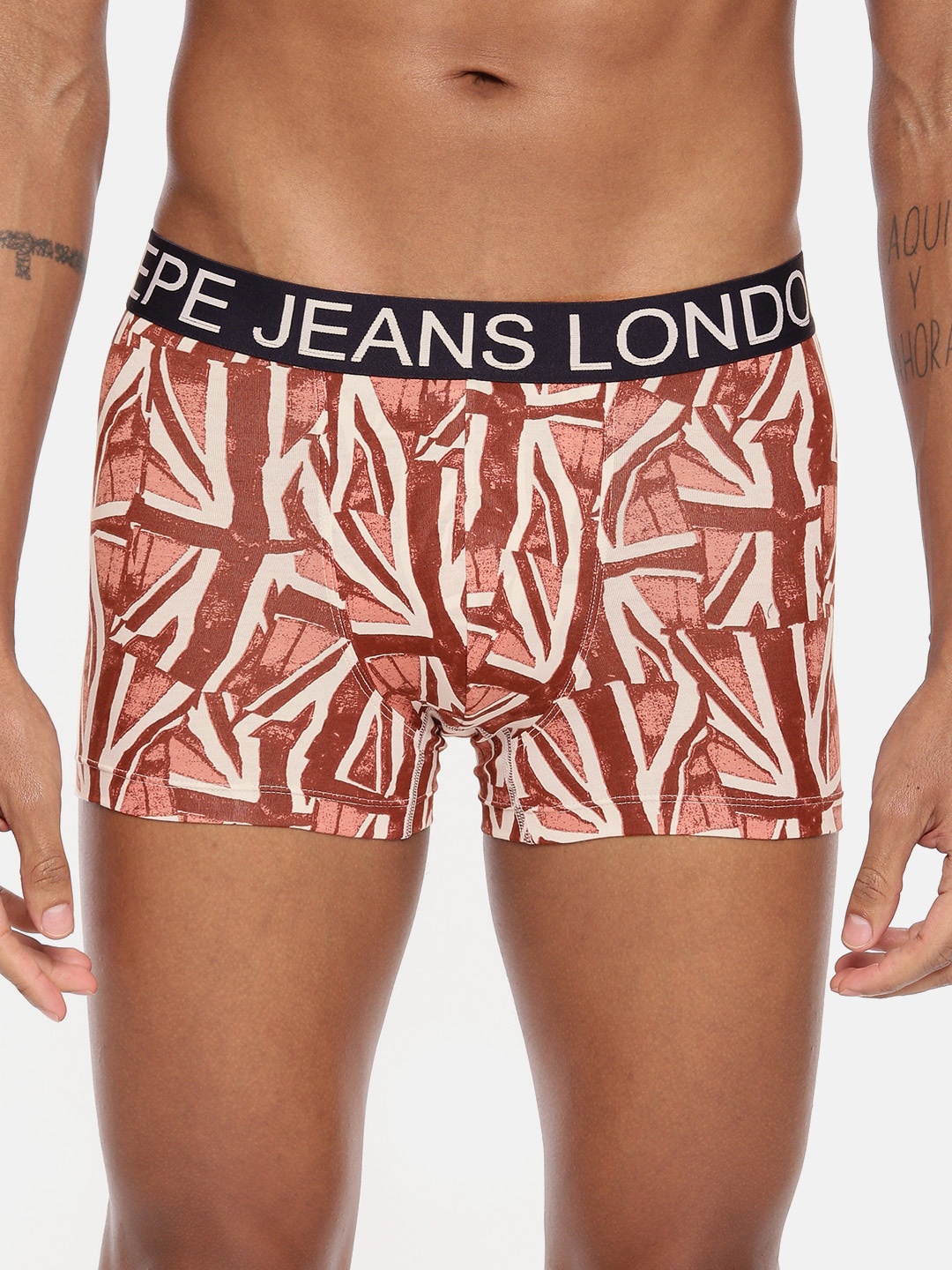 

Pepe Jeans Men Rust Red & White Printed Trunk 8904311304630