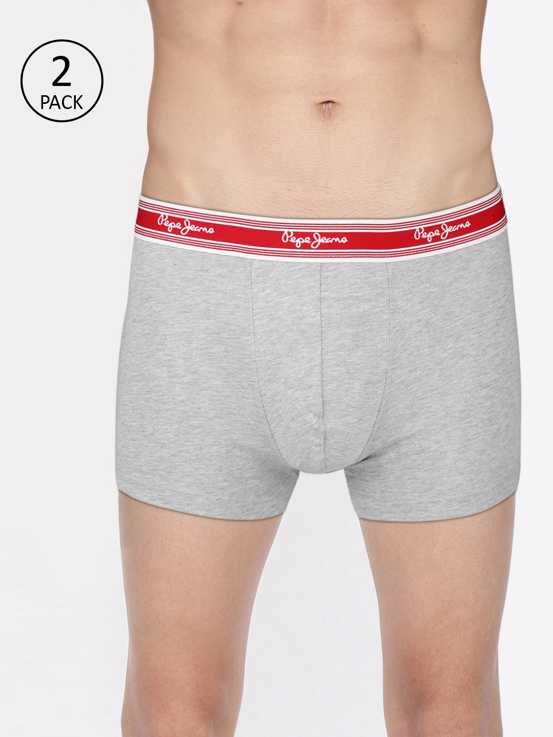 

Pepe Jeans Men Pack of 2 Solid Trunks 8904311301660, Grey melange