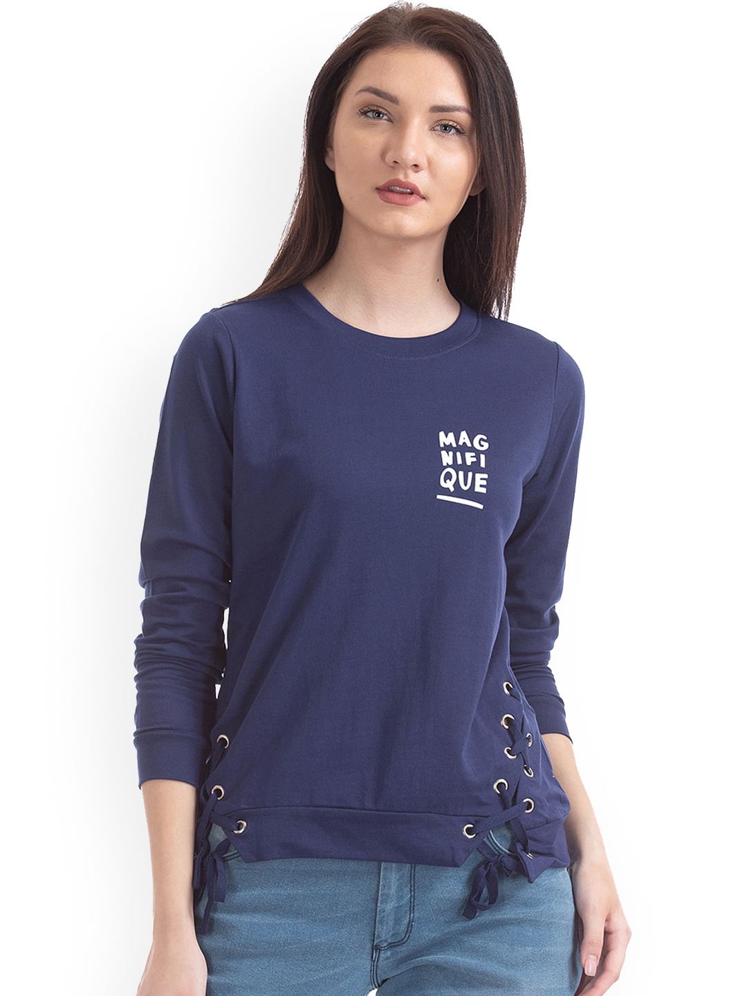 

Sugr Women Blue Printed Sweatshirt