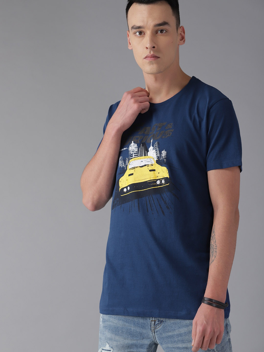 

The Roadster Lifestyle Co Men Navy Blue Printed Round Neck T-shirt