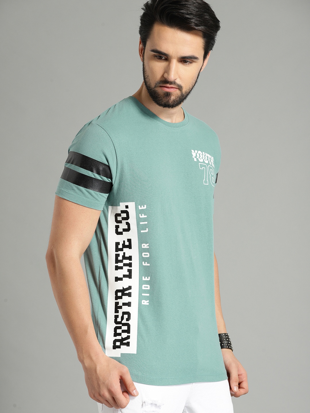 

The Roadster Lifestyle Co Men Green Printed Round Neck Pure Cotton T-shirt