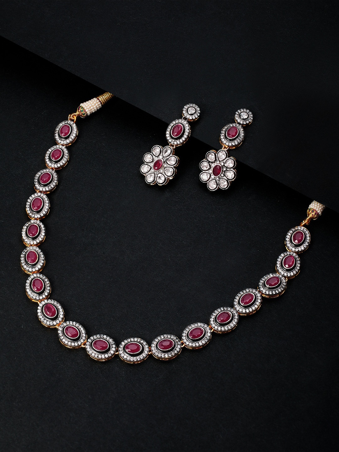 

Rubans Gold Plated CZ & Faux Ruby Studded Jewellery Set