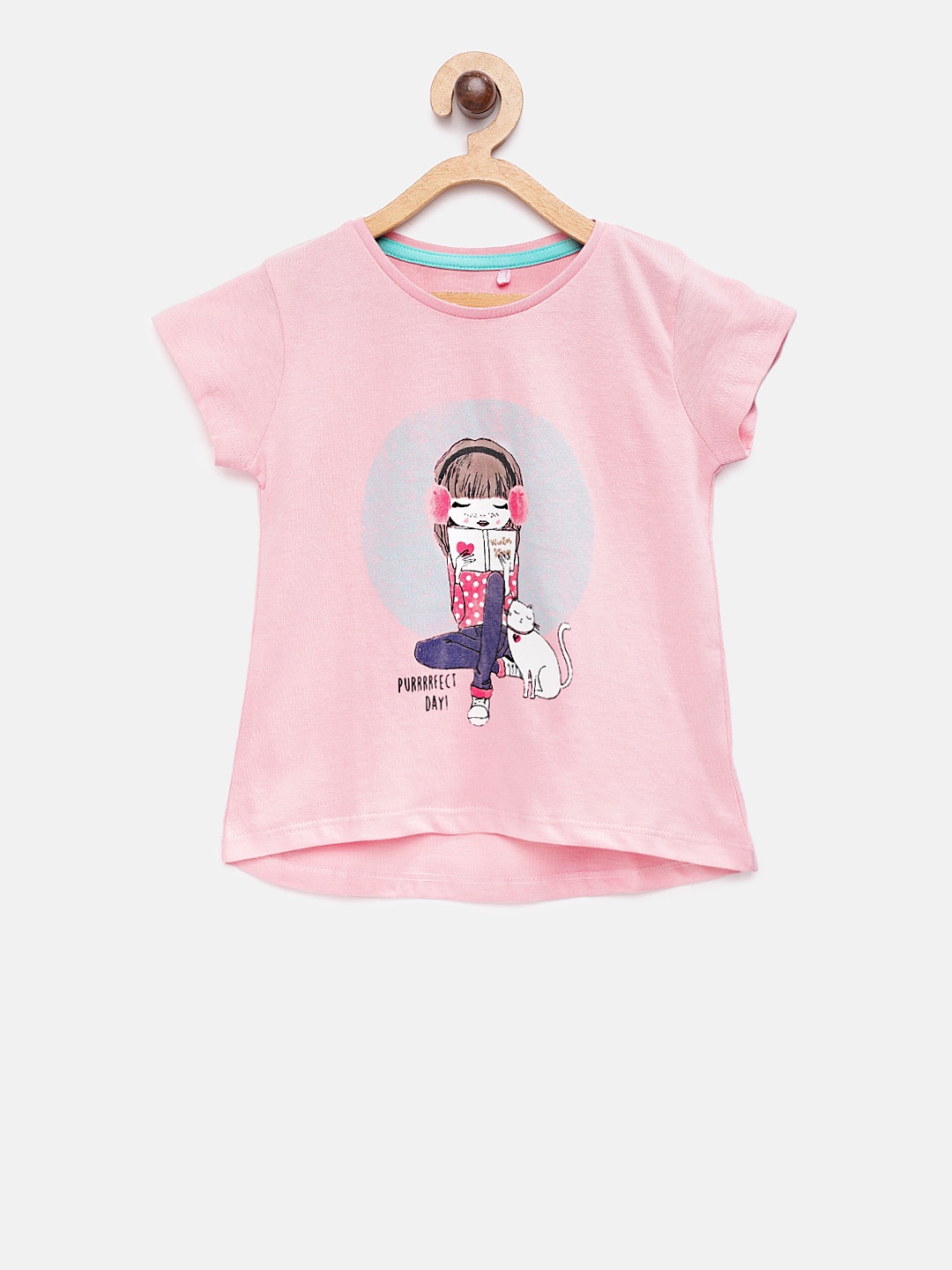 

5.10.15 Girls Pink Printed Round Neck Pure Cotton T-shirt