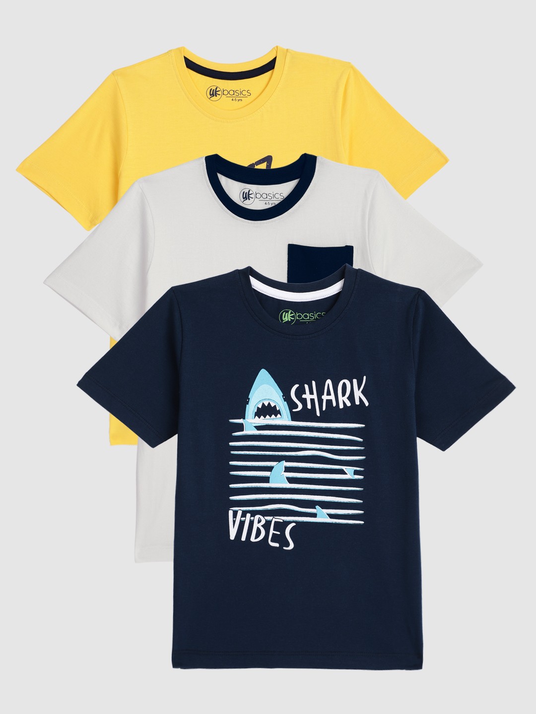 

YK Basics Boys Pack of 3 Round Neck Pure Cotton T-shirts, Navy blue