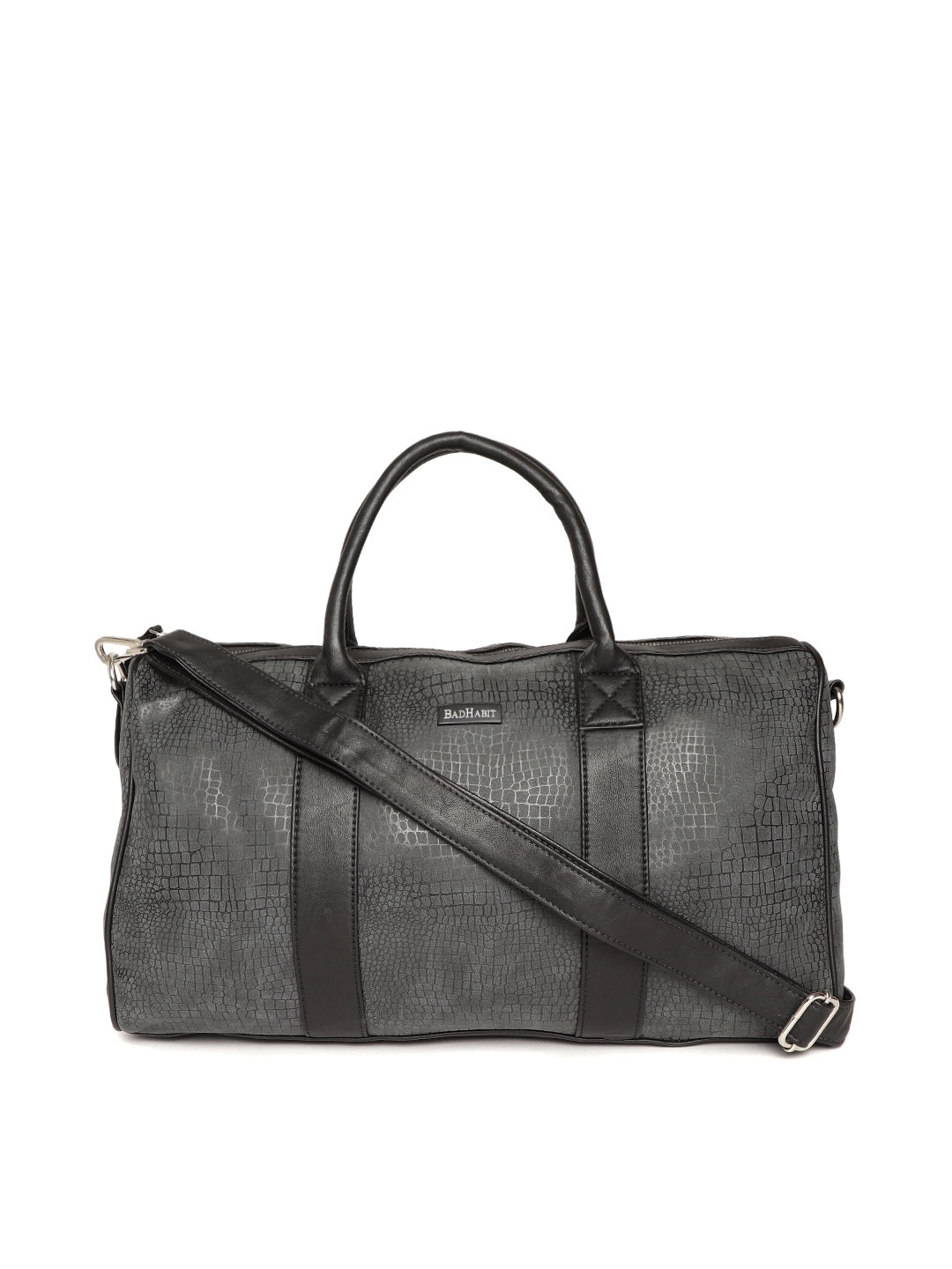 

BAD HABIT Men Black Croc Print Duffel Bag