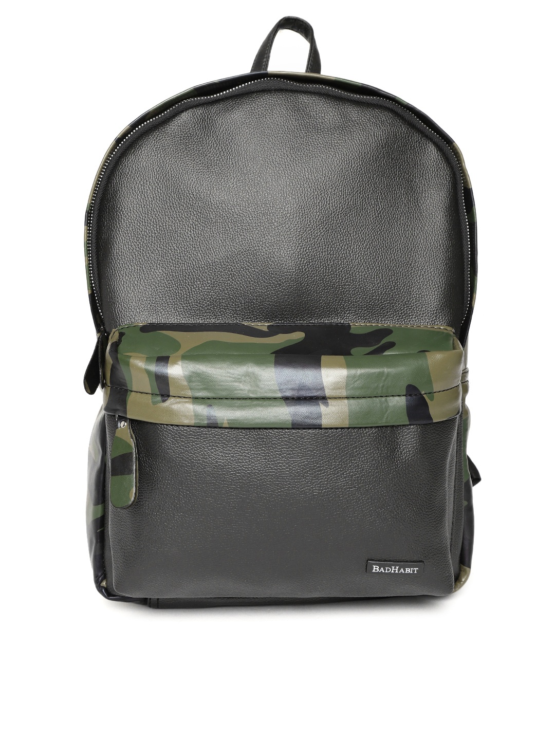 

BAD HABIT Unisex Black & Olive Green Camouflage Print Backpack