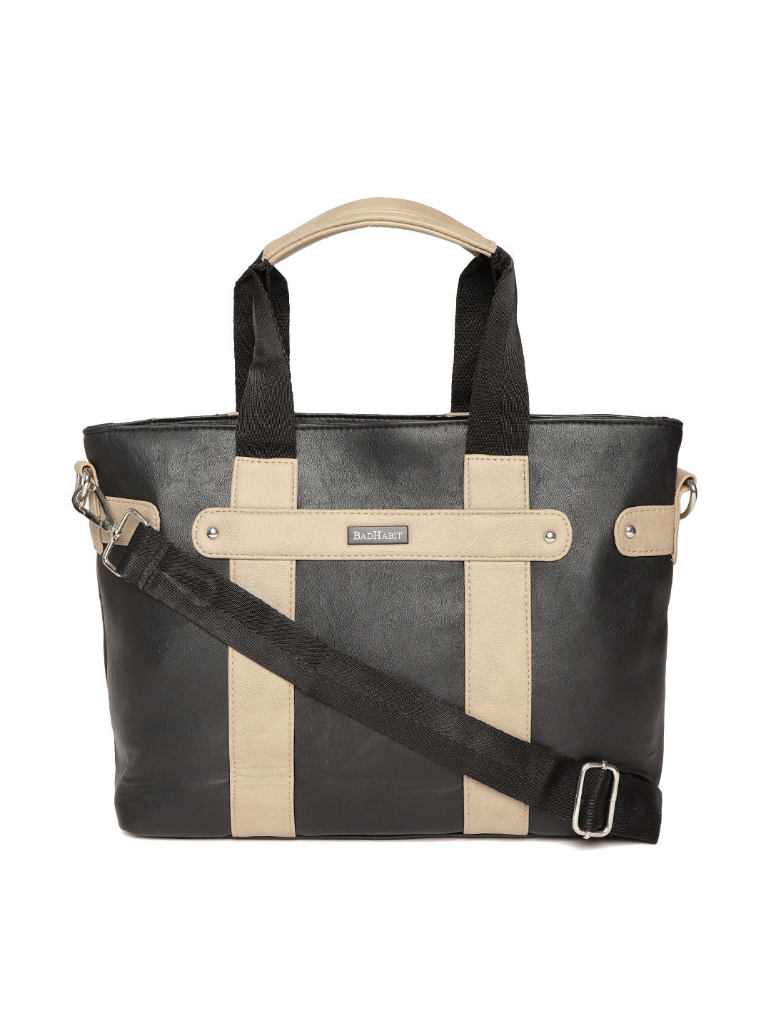 

BAD HABIT Unisex Black & Beige Colourblocked Messenger Bag