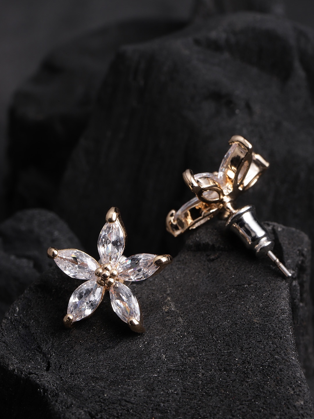 

Carlton London Off-White Gold-Plated CZ-Studded Floral Studs