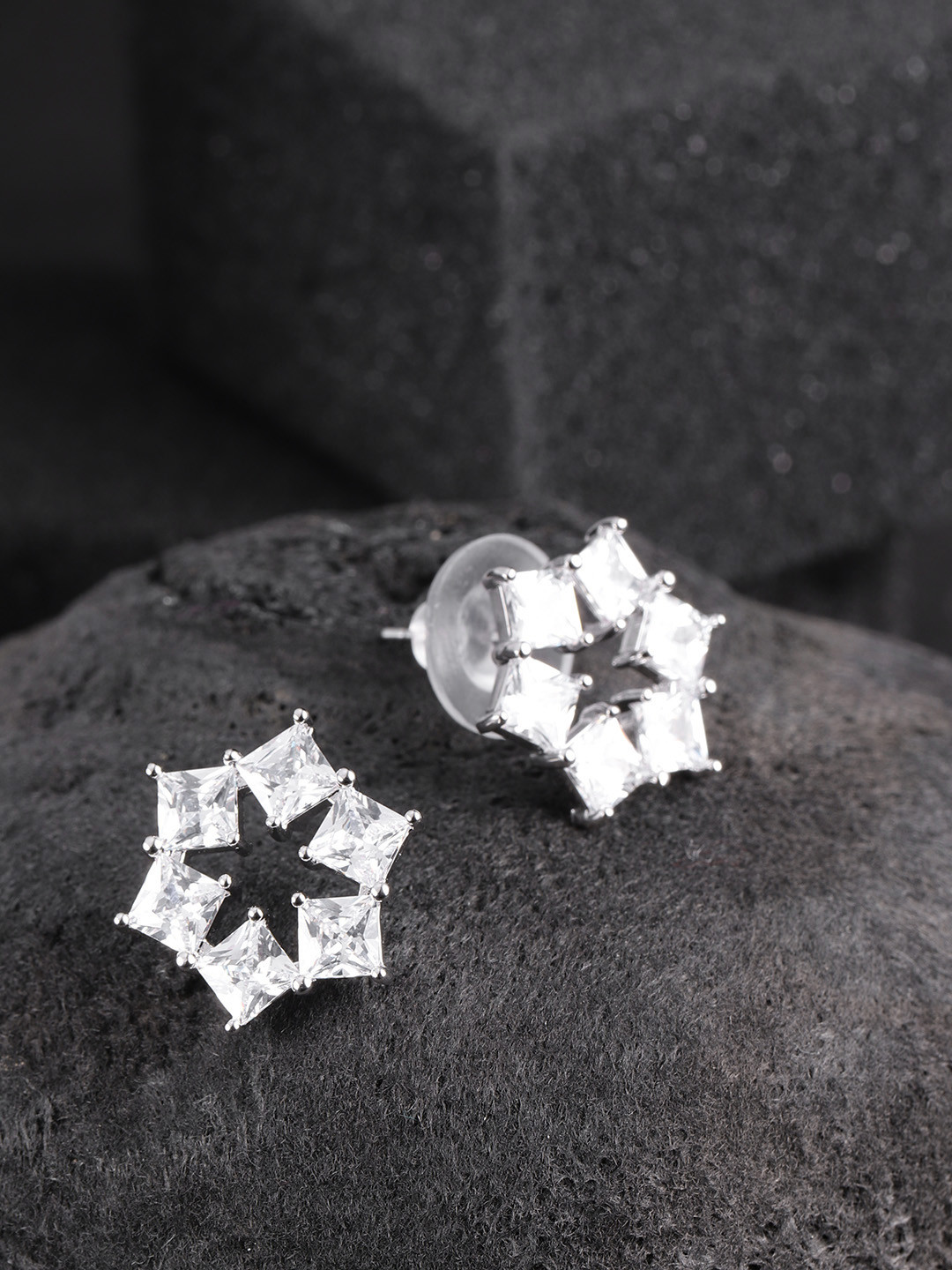 

Carlton London Rhodium-Plated CZ-Studded Star-Shaped Studs, Silver