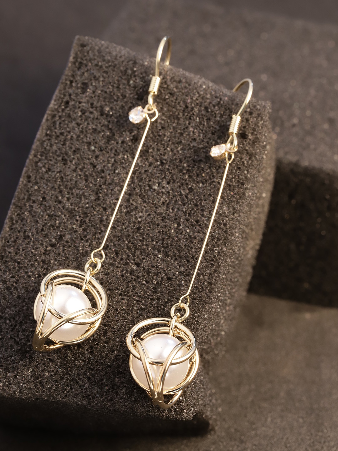 

Carlton London Gold-Plated Off-White Spherical Drop Earrings