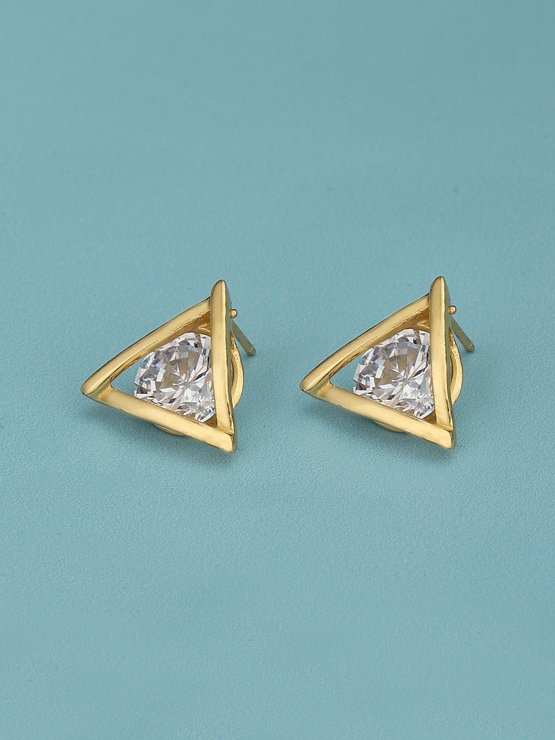 

Carlton London Gold-Plated CZ-Studded Triangular Studs