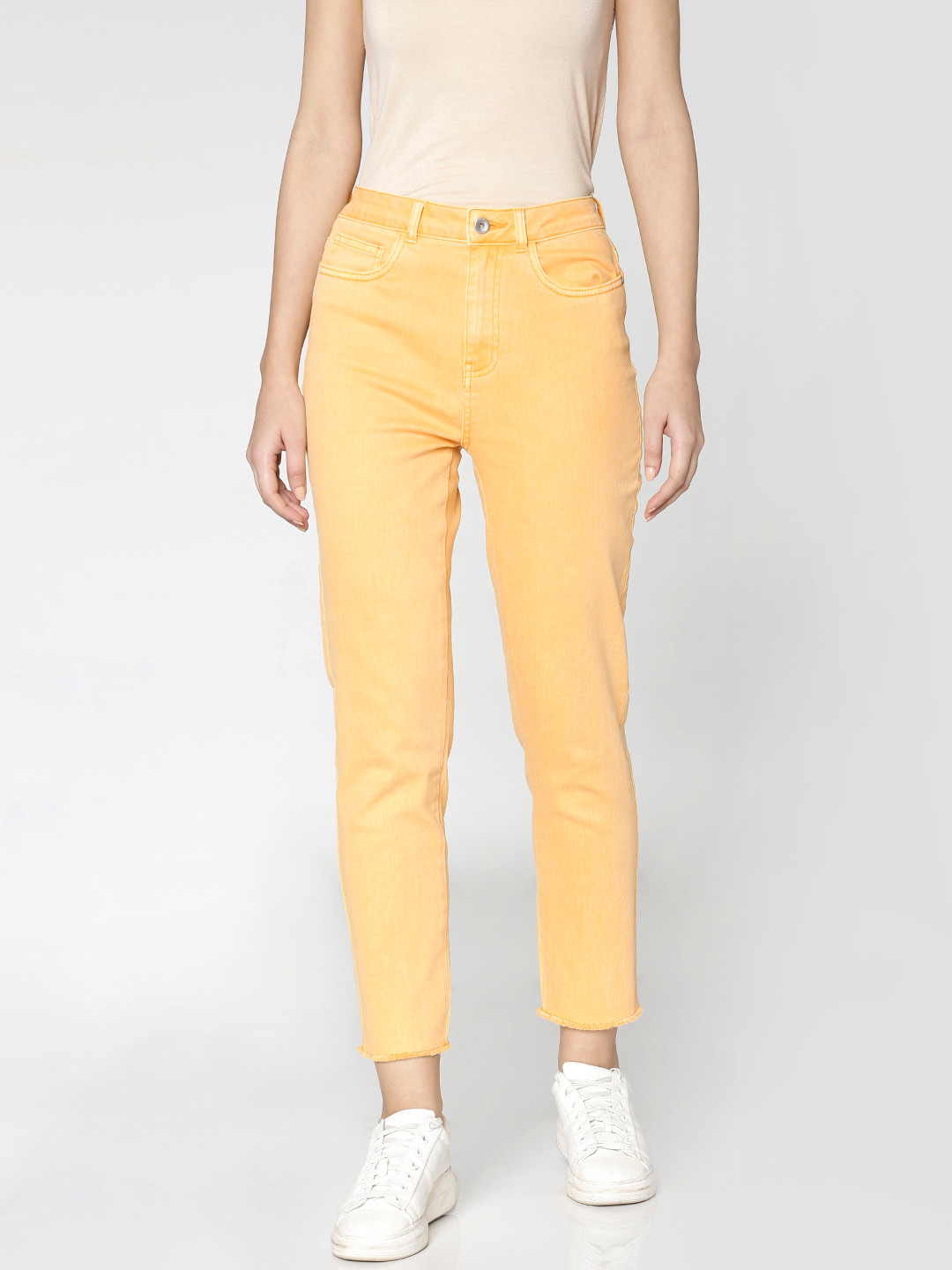 

ONLY Women Yellow Straight Fit Mid-Rise Clean Look Stretchable Cropped Jeans