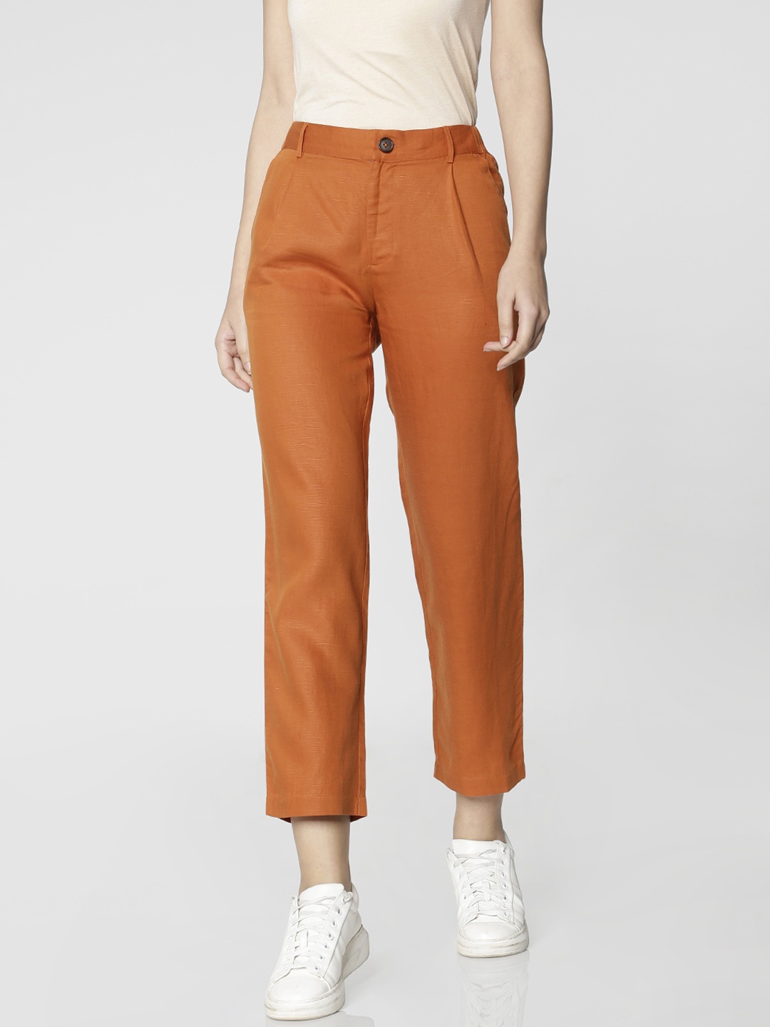 

ONLY Women Rust Orange Loose Fit Solid Cropped Regular Trousers