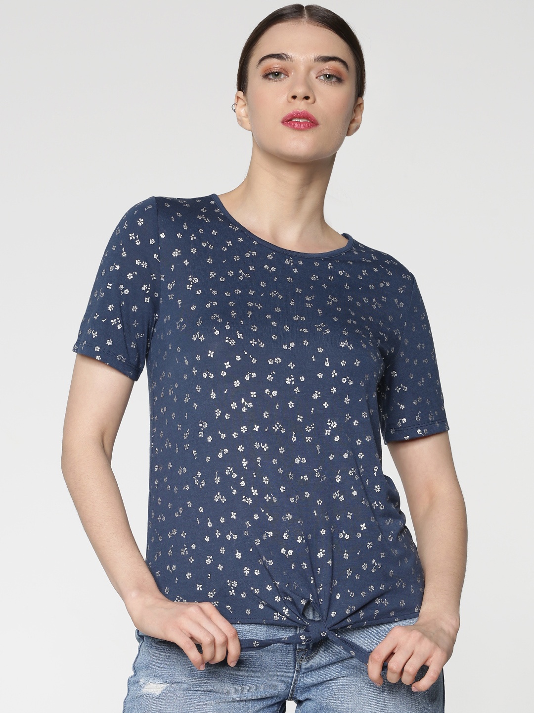 

ONLY Women Blue Printed Waist Tie-Up Top