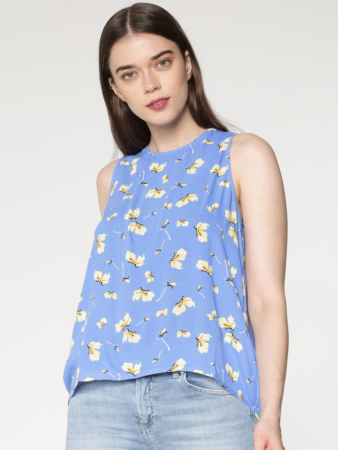 

ONLY Women Blue Printed High-Low Top