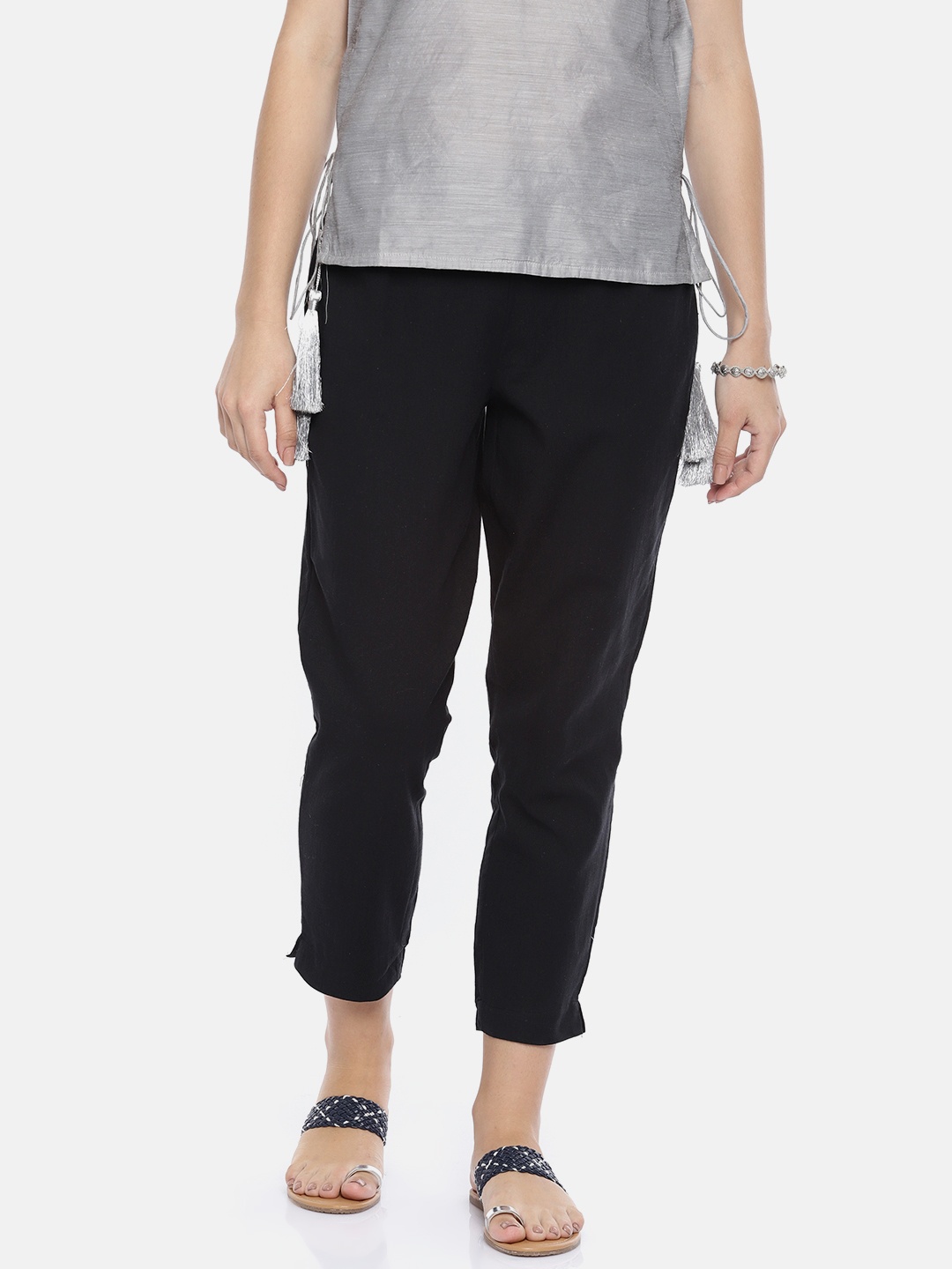 

Melange by Lifestyle Women Black Regular Fit Solid Regular Cropped Trousers