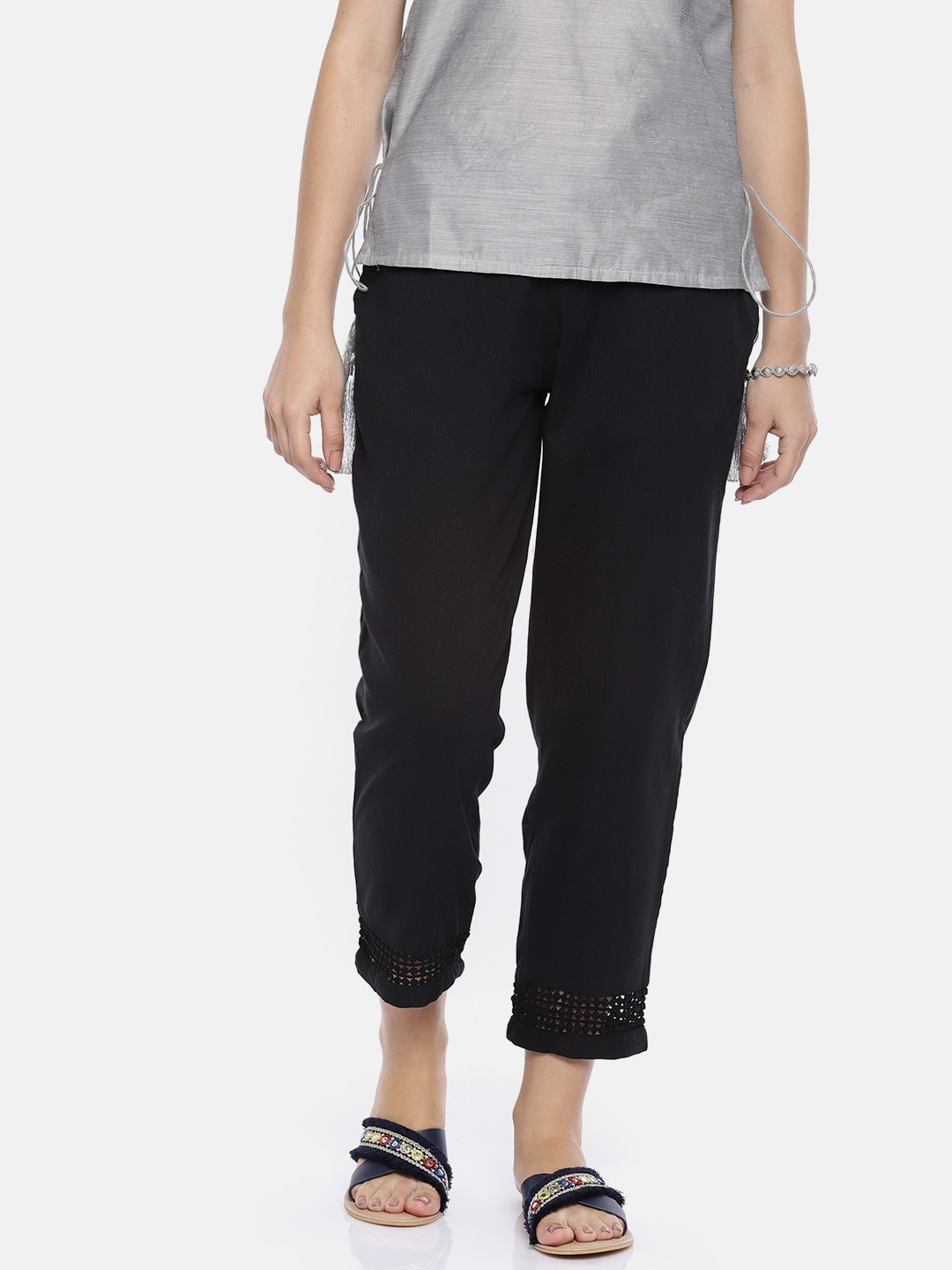

Melange by Lifestyle Women Black Regular Fit Solid Regular Cropped Trousers
