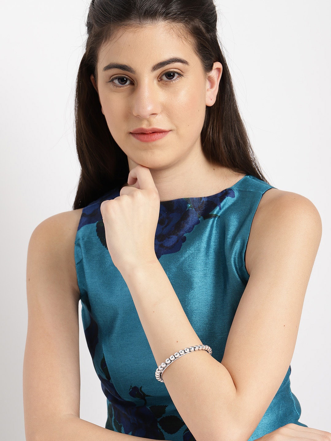 

Ayesha Silver-Toned Ethnic Oxidized Bubble Studded Statement Bangle