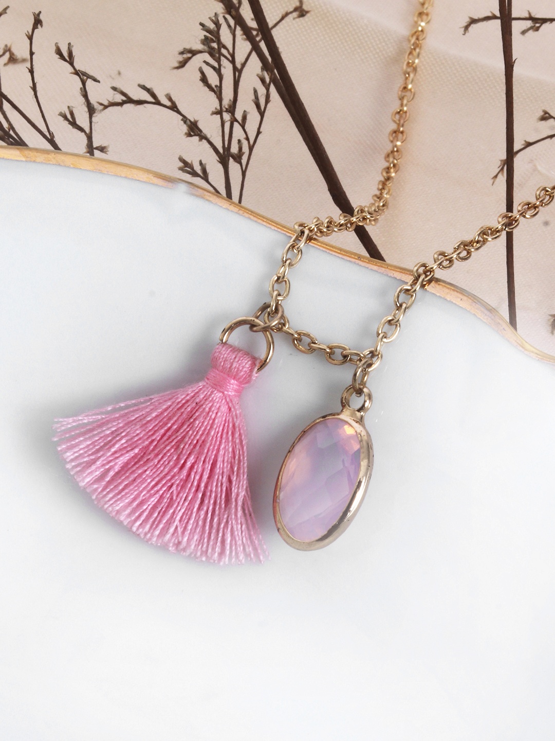 

Ayesha Gold-Toned Tassel & Rhinestone Mini Pendant Necklace