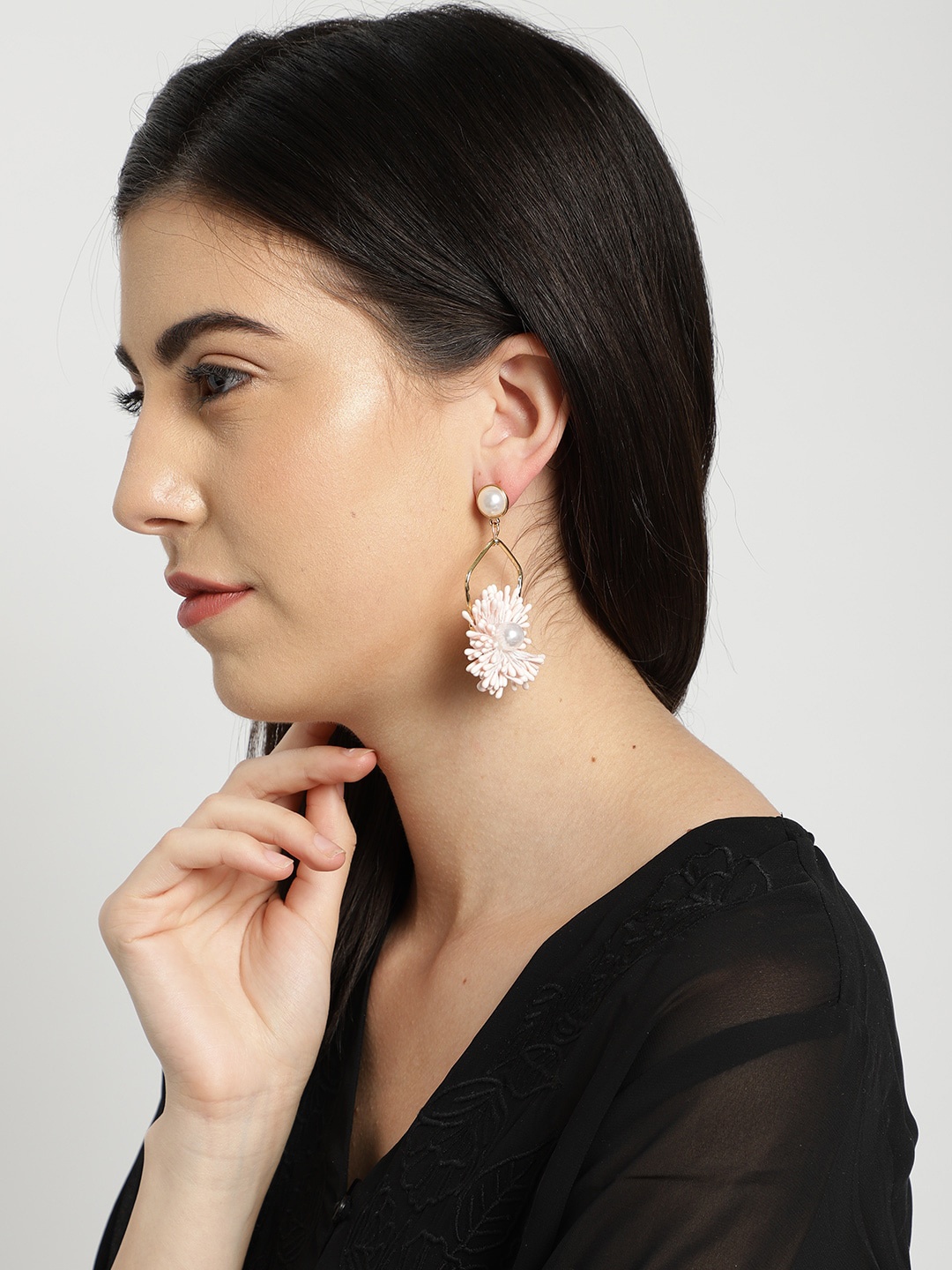 

Ayesha Pink & Gold-Toned Handcrafted Floral Drop Earrings