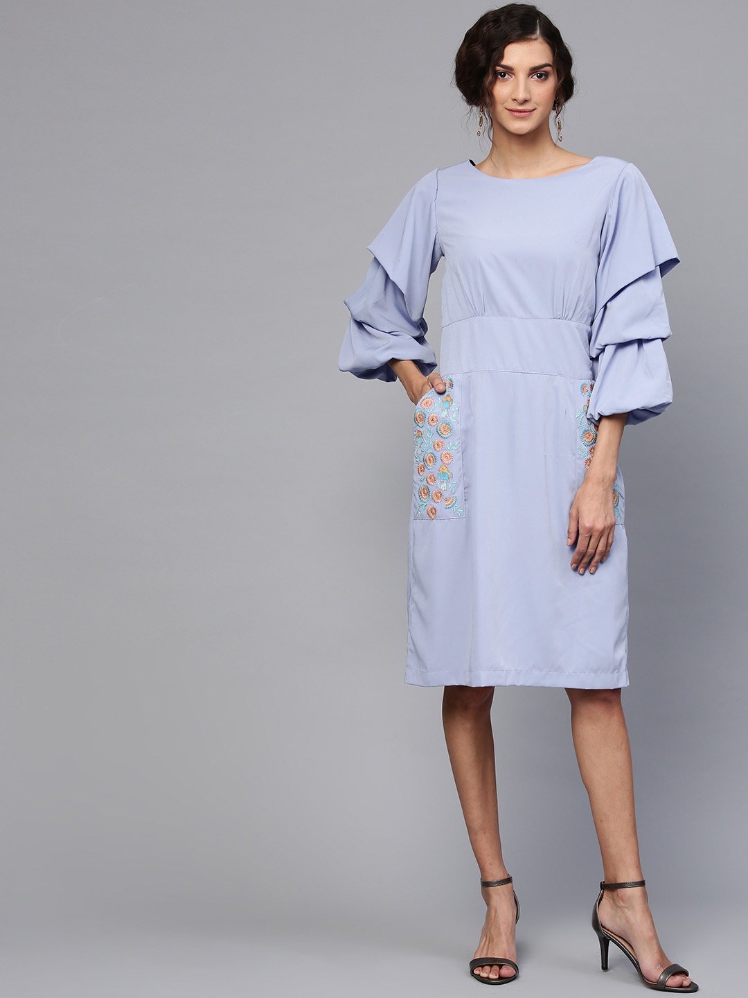 

Zima Leto Women Blue Solid A-Line Dress