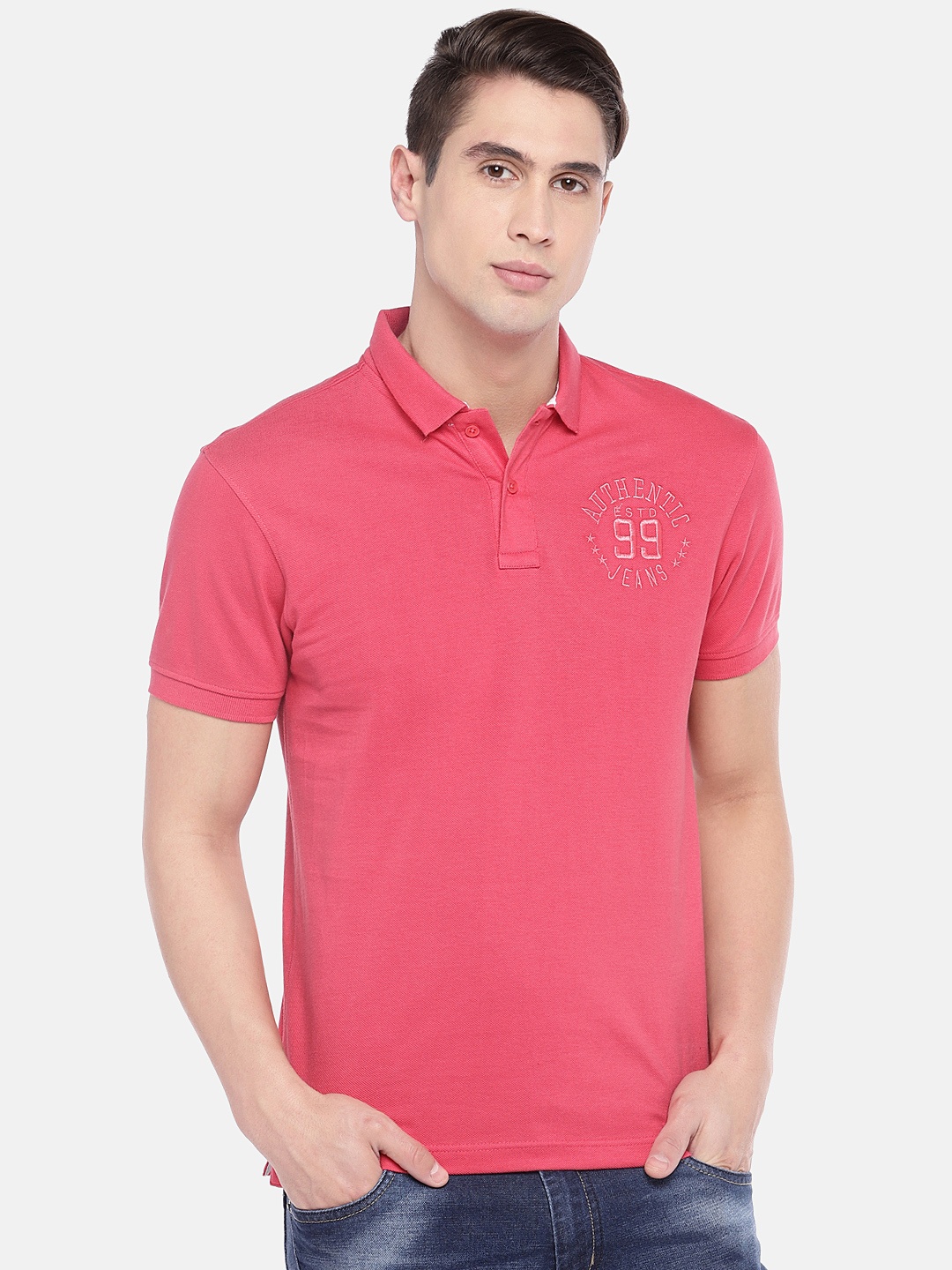 

Globus Men Pink Solid Polo Collar T-shirt