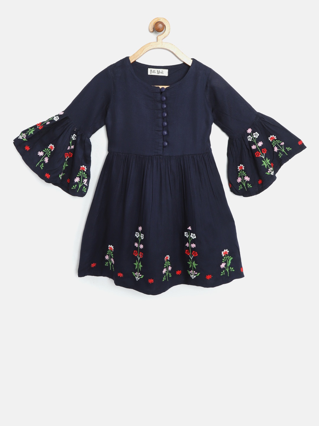 

Bella Moda Girls Navy Blue Embroidered Fit and Flare Dress