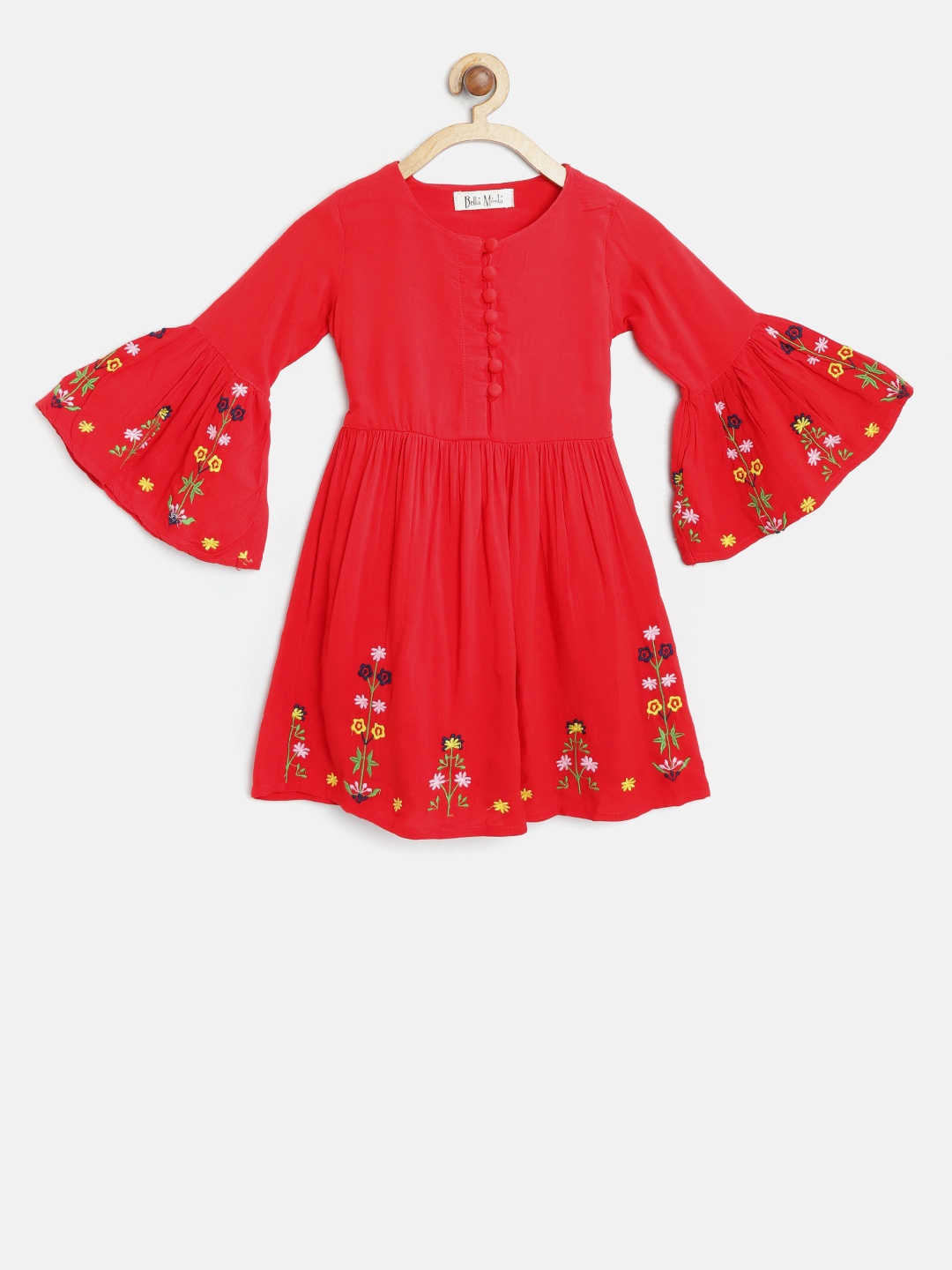 

Bella Moda Girls Red Embroidered Fit and Flare Dress