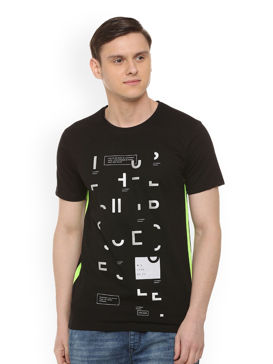 

People Men Black Printed Round Neck T-shirt