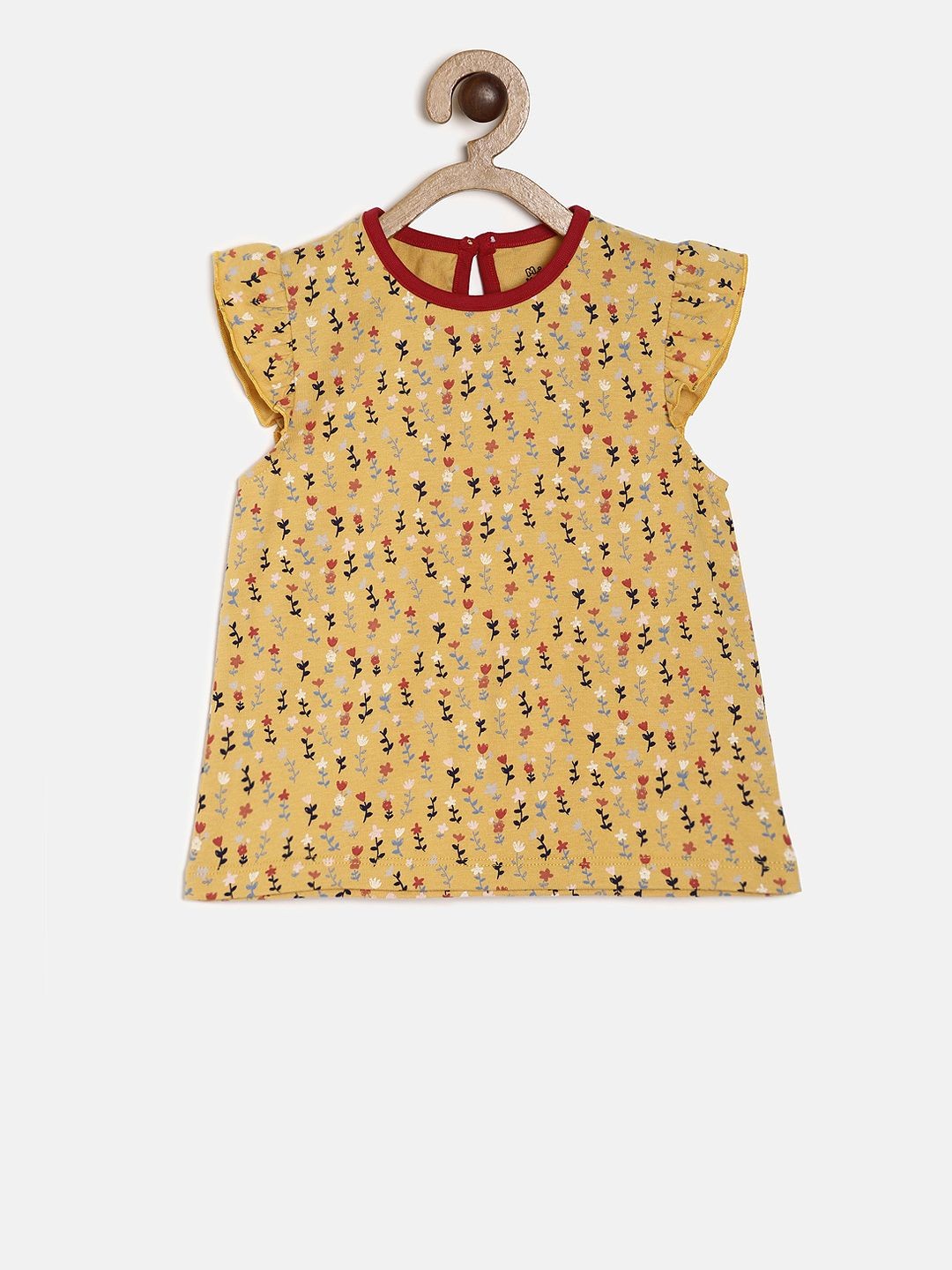 

MINI KLUB Girls Yellow Printed A-Line Pure Cotton Top