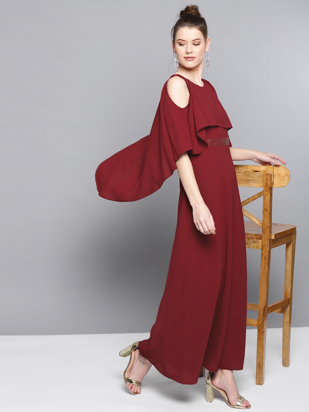

Marie Claire Women Maroon Solid Maxi Dress