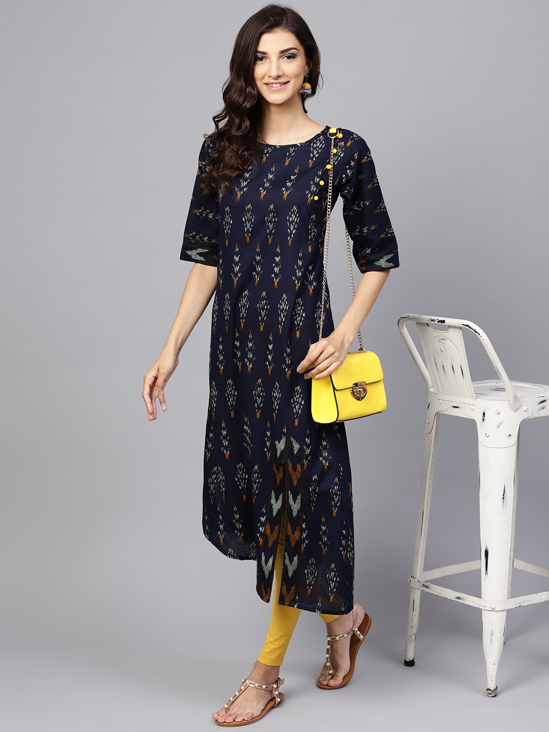 

Yuris Women Navy Blue Printed A-Line Kurta