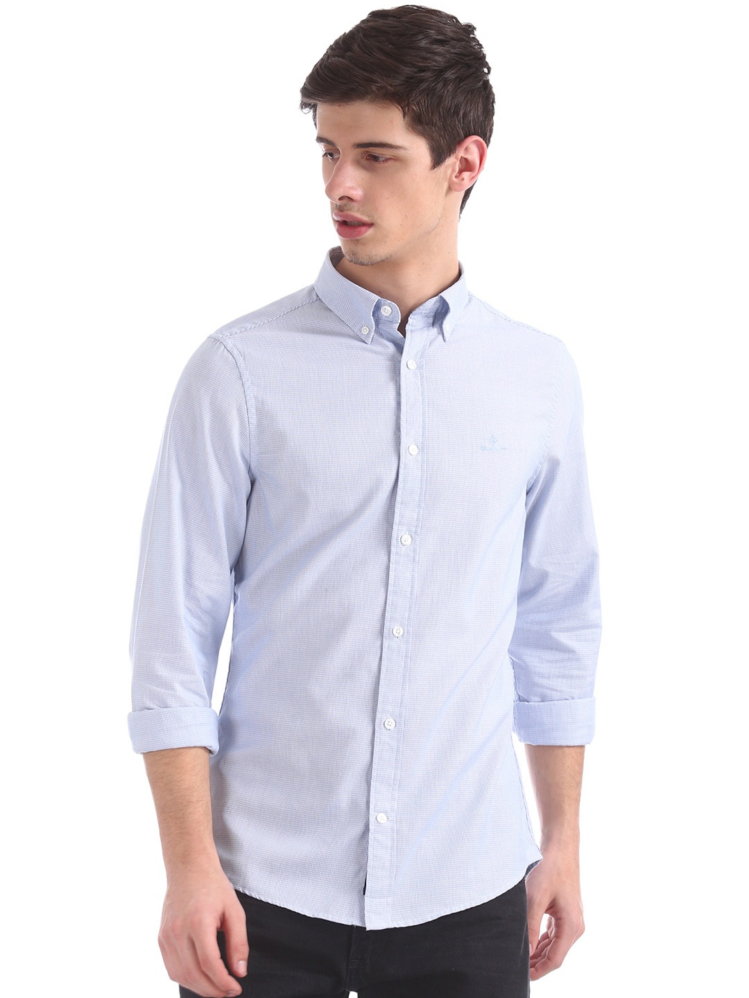

GANT Men Blue Slim Fit Self Design Casual Shirt