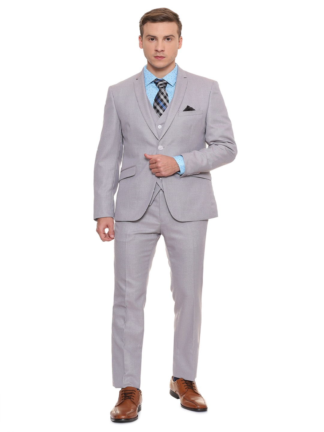 

V Dot Men Grey Self Design Suits