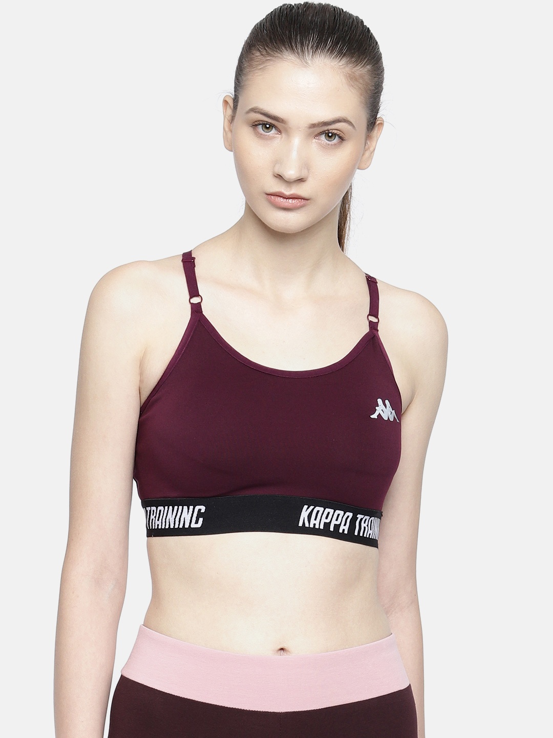 

Kappa Burgundy Solid Non-Wired Lightly Padded Sports Bra 8903742045860