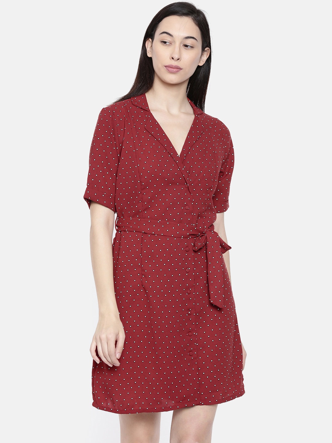 

Bossini Women Rust Red Printed A-Line Dress