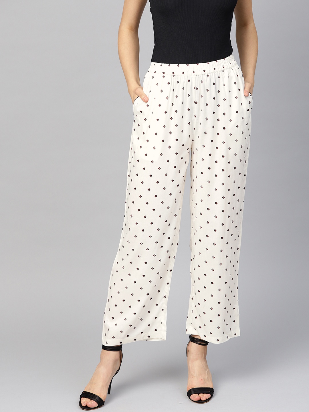 

Idalia Women Off-White & Black Printed Straight Palazzos
