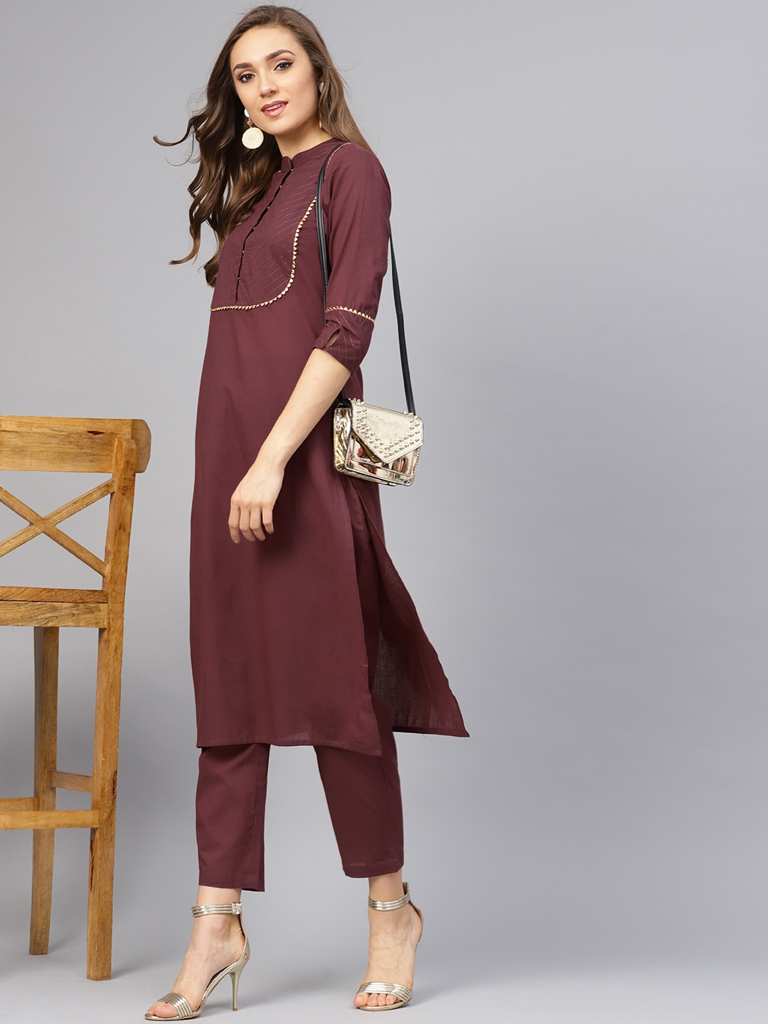 

Idalia Women Burgundy Yoke Design Kurta with Trousers