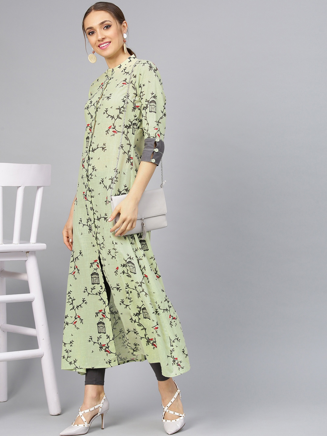 

Idalia Women Green Printed A-Line Kurta