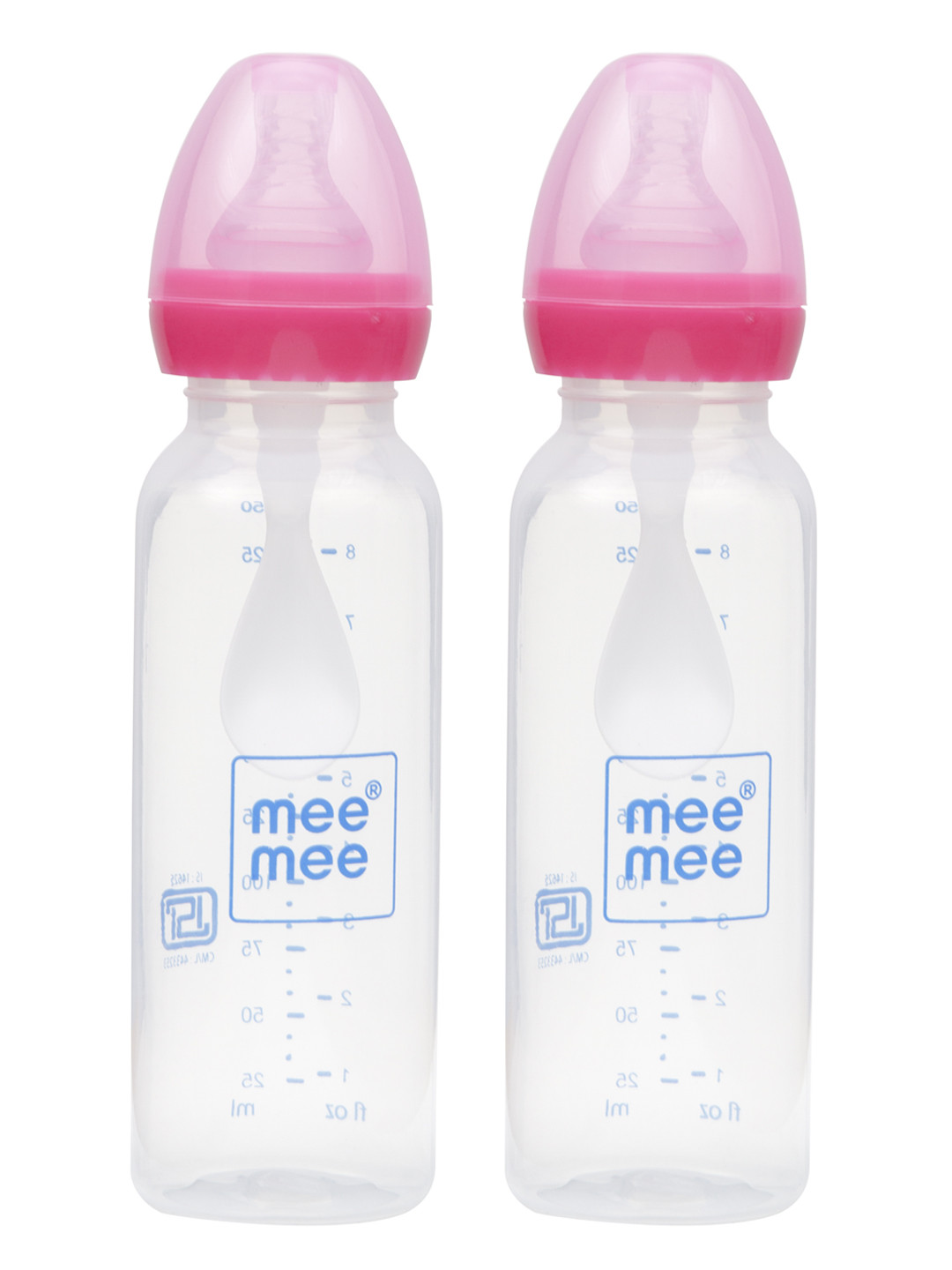 

MeeMee Kids Pack of 2 Red & White Baby Feeding Bottle with Spoon 250 ml each
