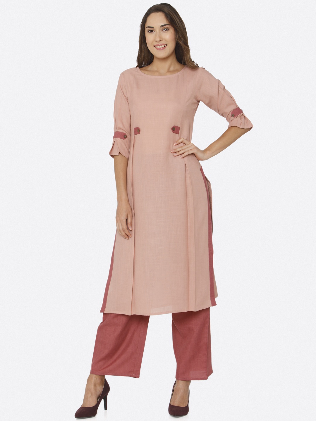 

shiloh Women Pink Solid Kurta with Palazzos