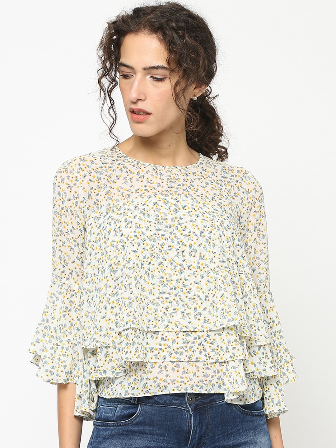 

Gipsy Women Off-White Printed A-Line Top