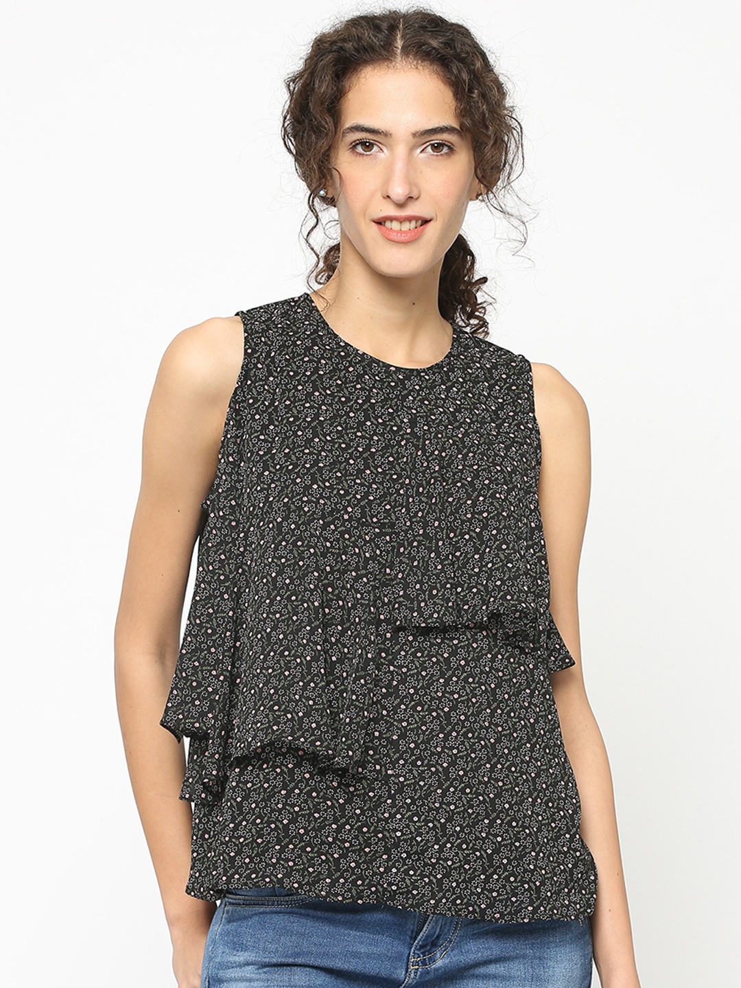

Gipsy Women Black Printed A-Line Top