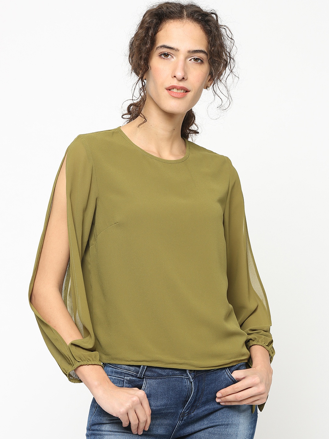 

Gipsy Women Olive Green Solid Top