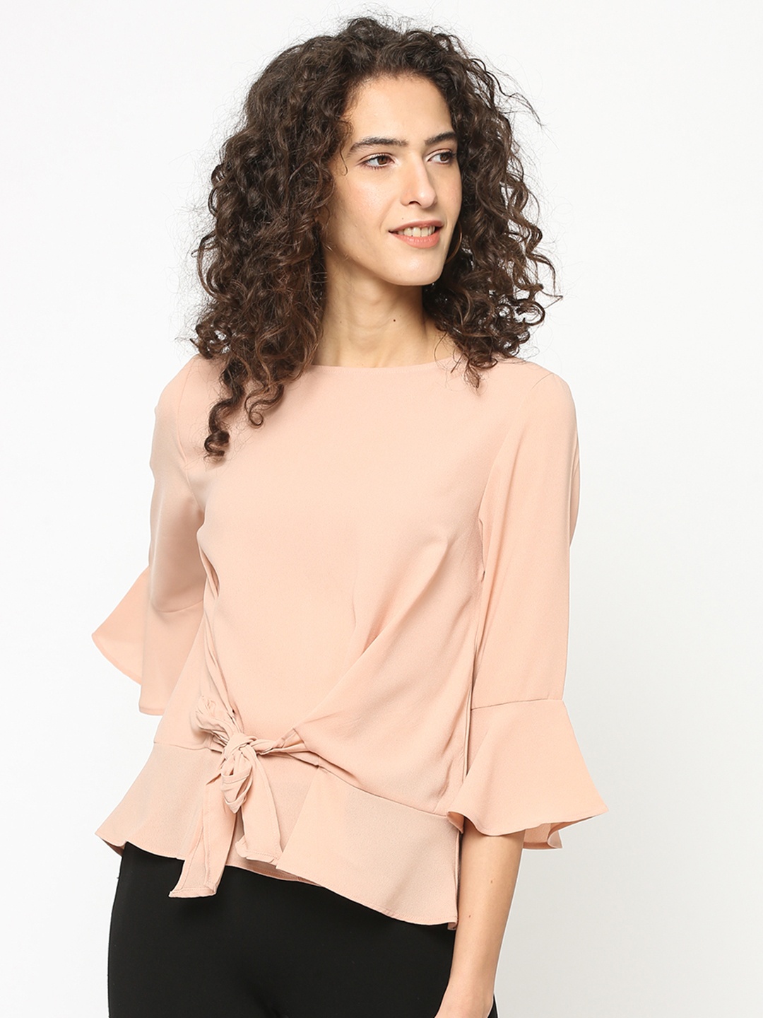 

Gipsy Women Pink Solid Cinched Waist Top