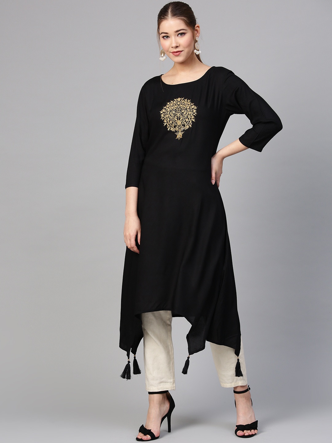 

Varanga Women Black Yoke Design Asymmetric A-Line Kurta