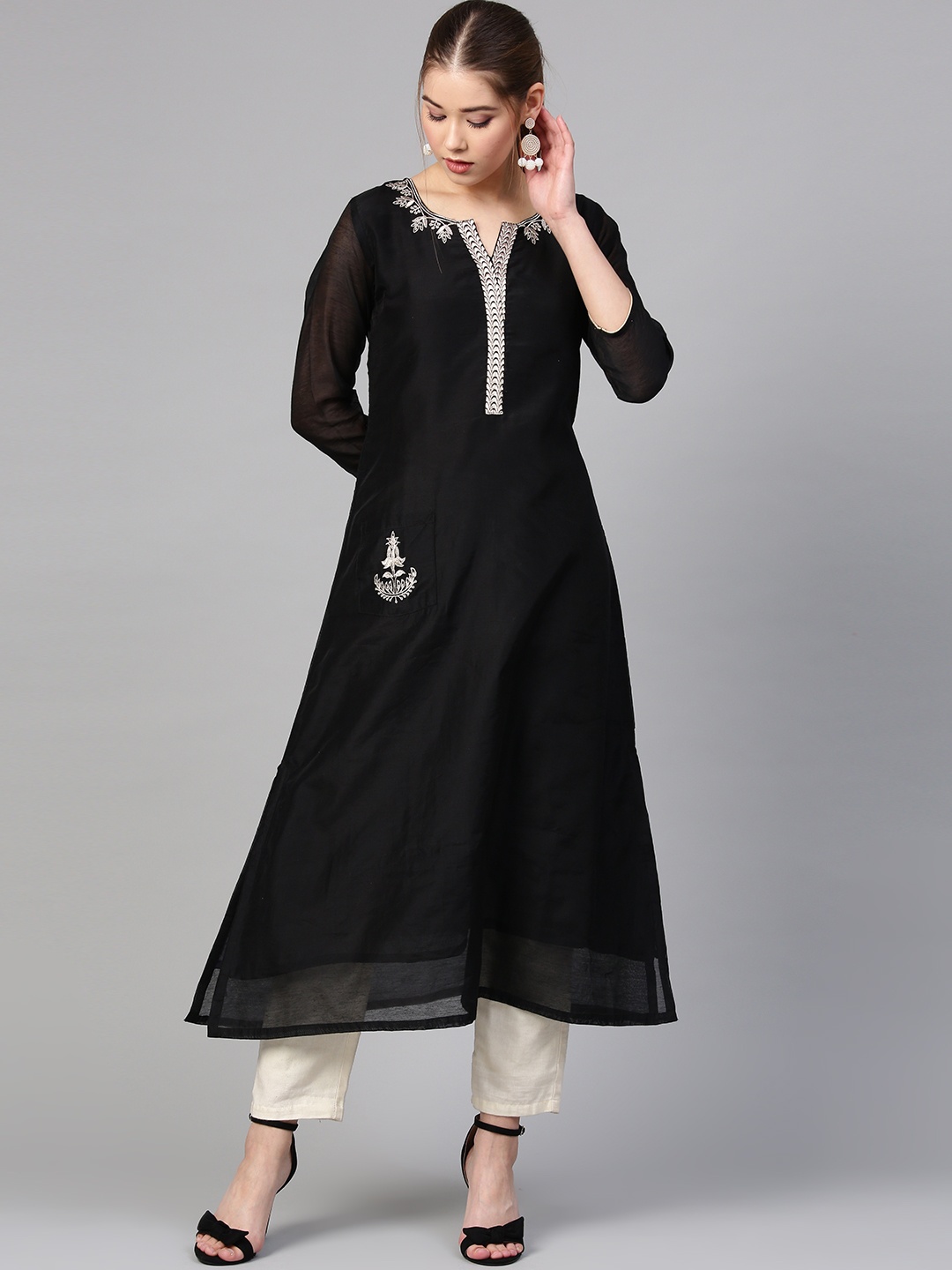 

Varanga Women Black Yoke Design A-Line Kurta