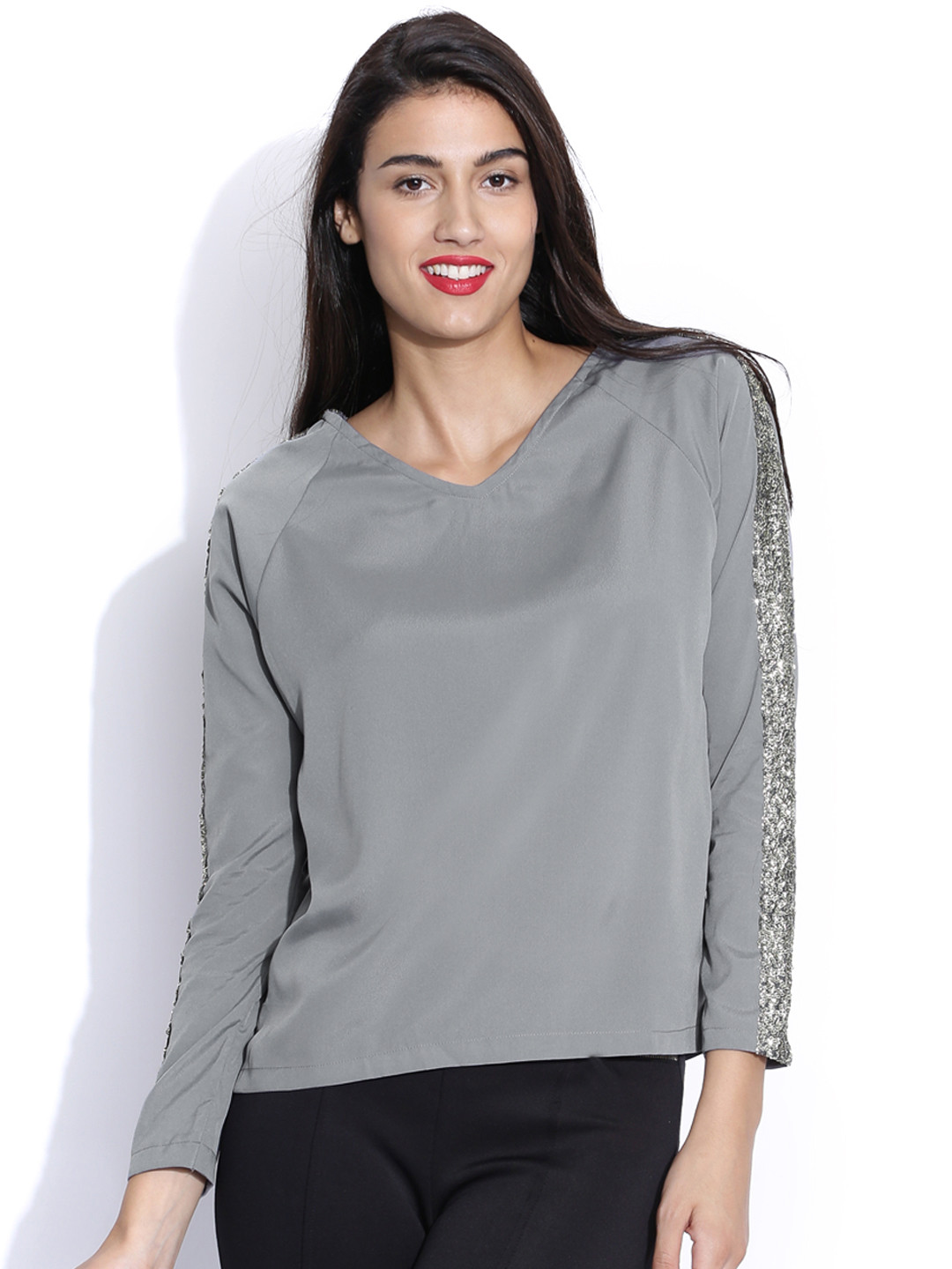 

Miss Chase Grey Sequinned Top